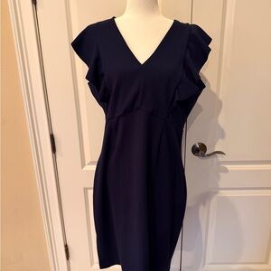 Elegant Navy Blue Ruffle Dress Size 14